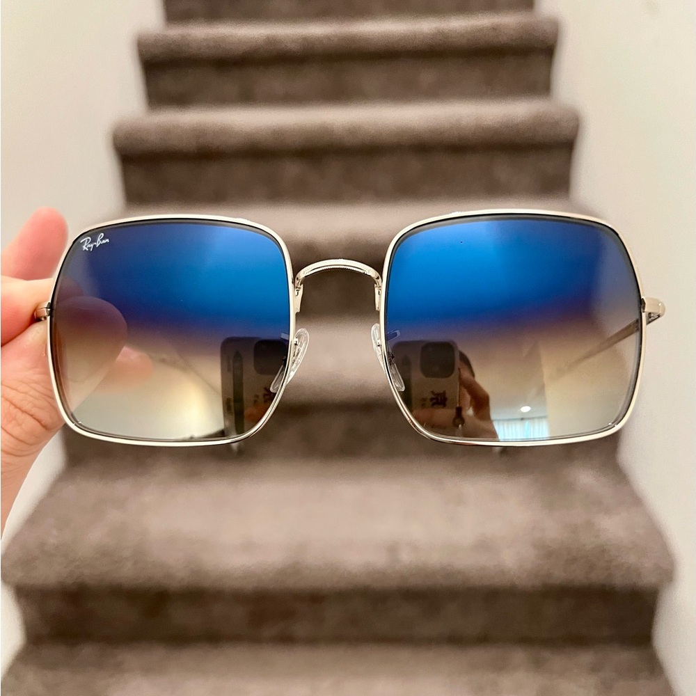 NEW Ray-Ban RB 1971 Silver Square Blue Gradient 54mm Unisex Sunglasses - Picture 2 of 6
